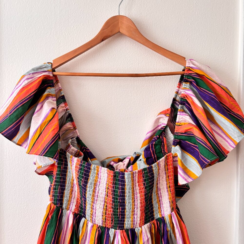By Anthropologie Ruffle-Sleeve Open Back Striped Mini Dress - Picture 5 of 8